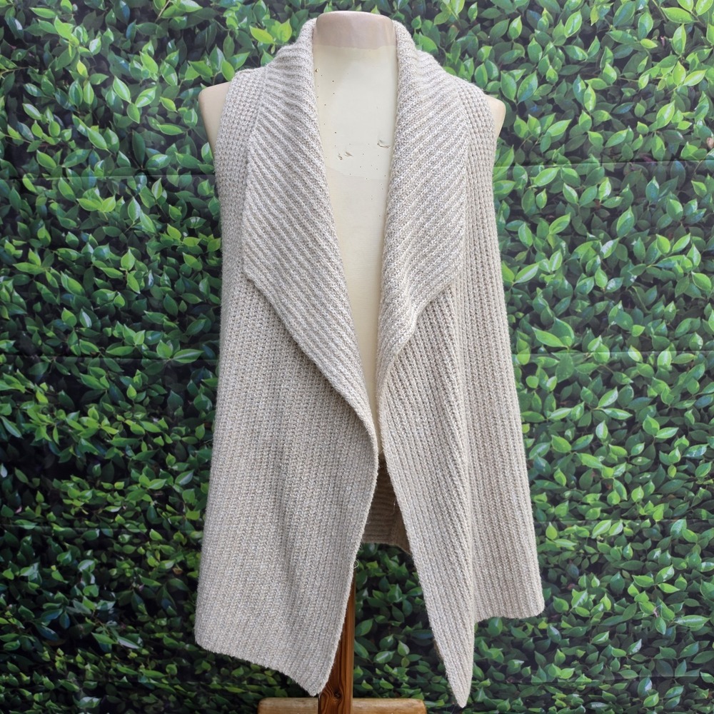 Ann Taylor LOFT Beige Open Front Knit Sweater Vest Cardigan XS